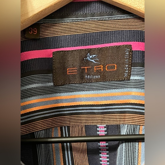 Etro Milano Multi-Color Stripe Luxury Unique Shirt Italy Size 39 - Picture 7 of 7